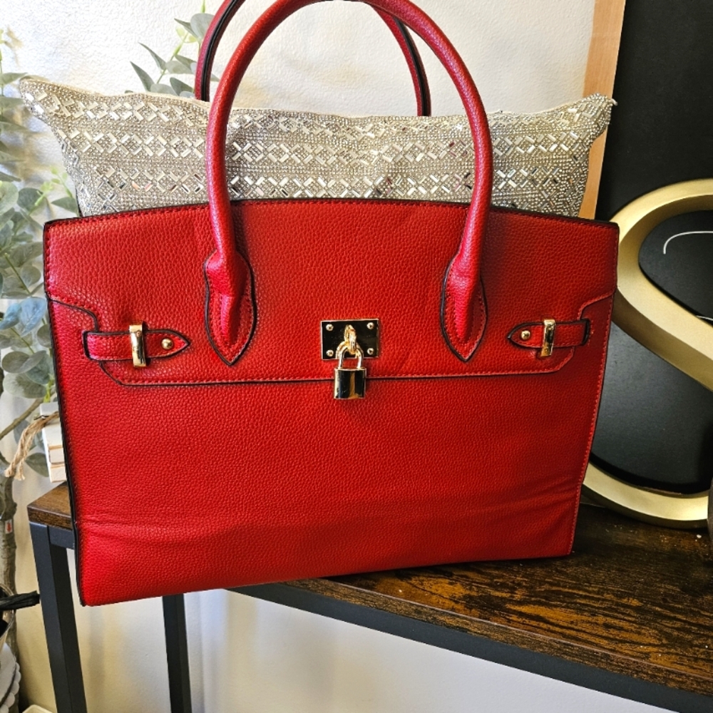 Luxury Inspired Red Leather Handbag Size 35